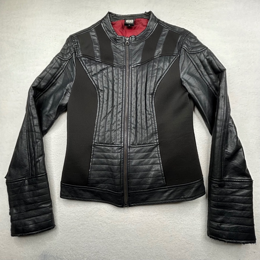 Star Wars Darth Vader Cosplay Black Faux Leather Jacket Medium Battle-damaged